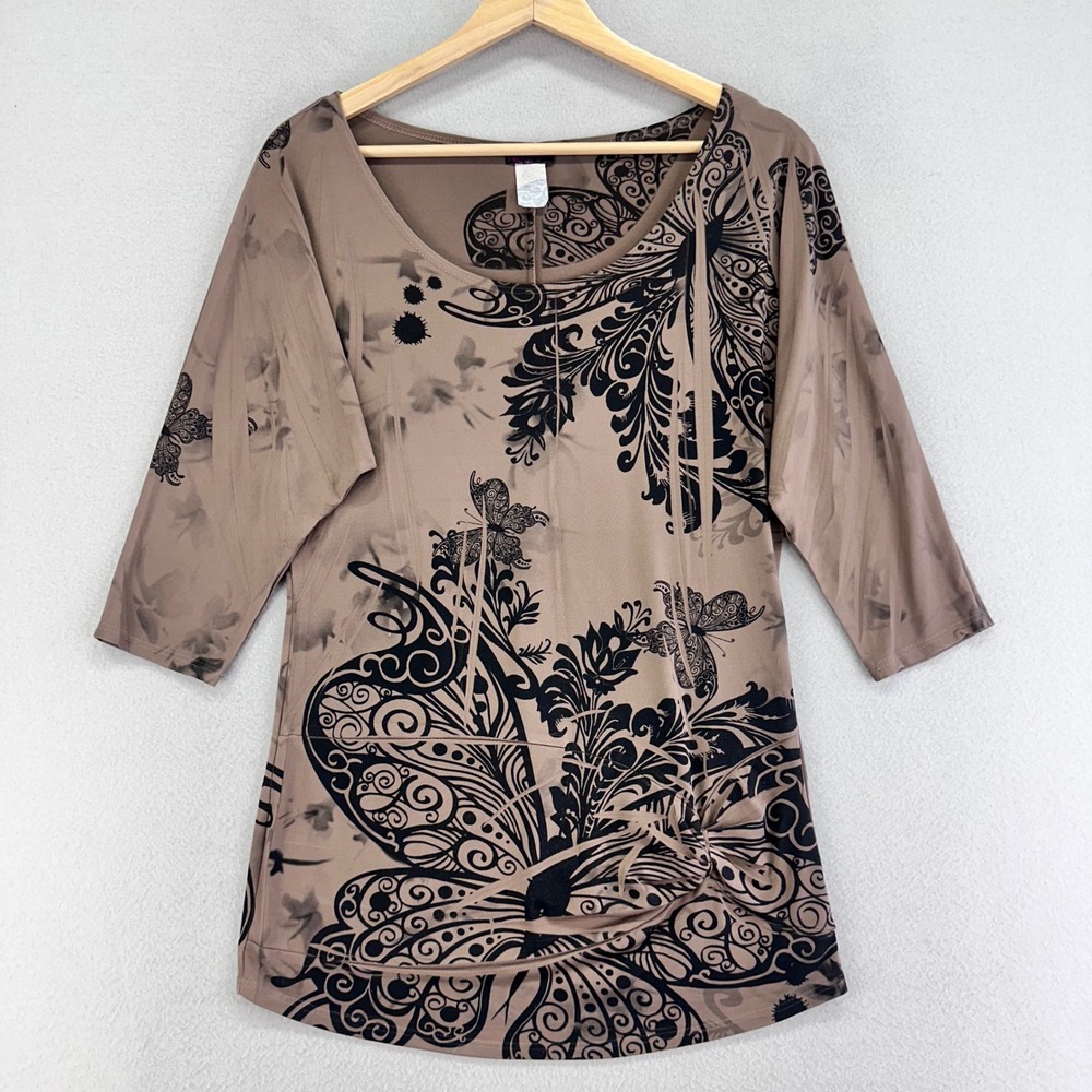 Vintage Y2K Blouse Womens S Brown Black Butterfly Made in USA